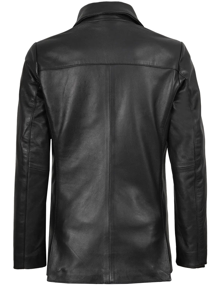 Women's Two Button Black Real Leather Blazer
