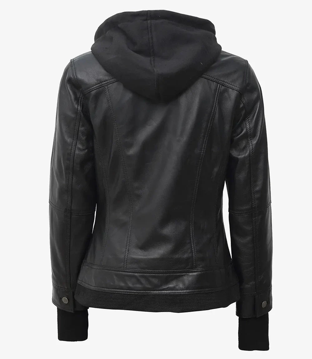 Tralee Women's Black Hooded Leather Jacket