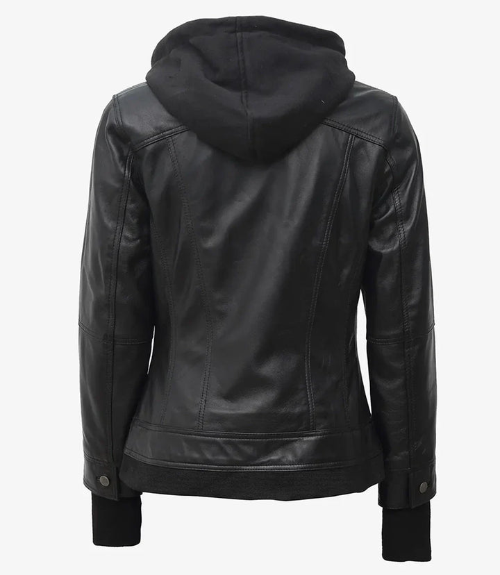 Tralee Women's Black Hooded Leather Jacket