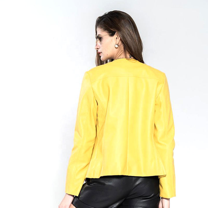 Yellow Fashion Leather Jacket for Women