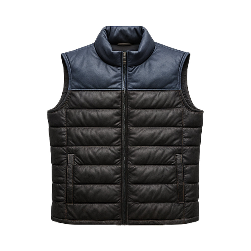 Unisex Bridger Blue Leather Down Puffer Vest