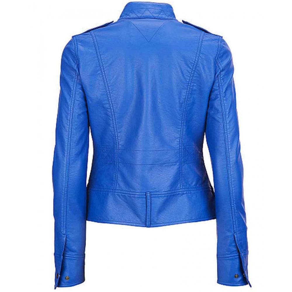 Premium Stylish Blue Fashion Leather Jacket for Women