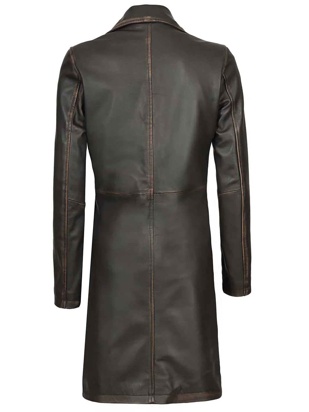 Bryson Women's Rub Off Dark Brown Leather Long 3/4 Coat