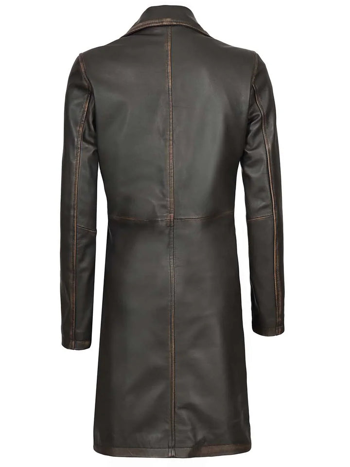 Bryson Women's Rub Off Dark Brown Leather Long 3/4 Coat