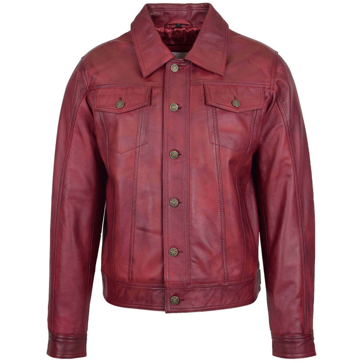 Mens Leather Lee Rider Casual Jacket Terry Burgundy