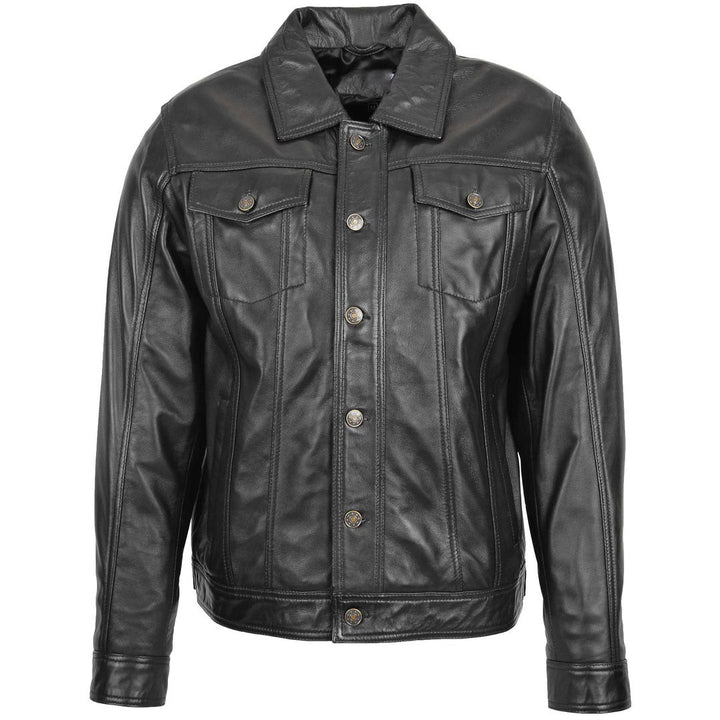 Mens Leather Lee Rider Casual Jacket Terry Black