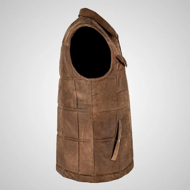 Men’s Brown Buff Padded Leather Vest