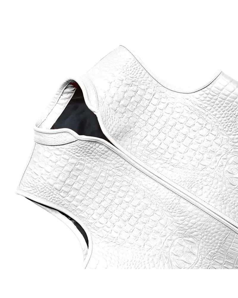 Men’s Premium White Leather Biker Vest