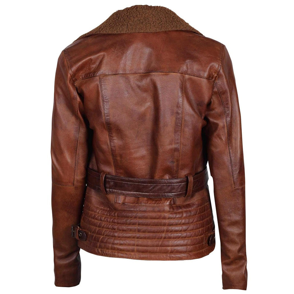 Premium Stylish Brown Biker Fashion Leather Jacket for Women
