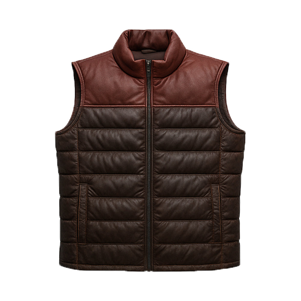 Unisex Bridger Maroon Leather Down Puffer Vest
