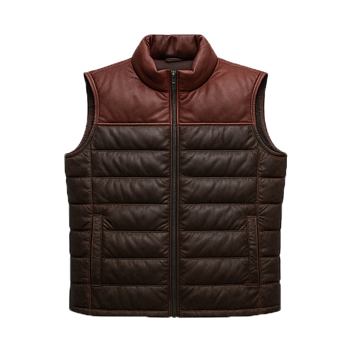 Men’s Bridger Maroon Leather Down Puffer Vest