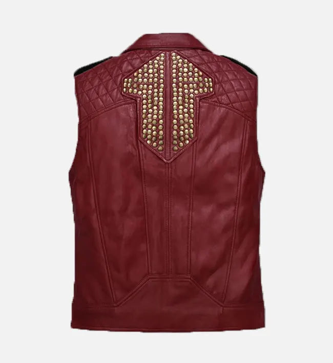 Men’s Red and Black Leather Vest