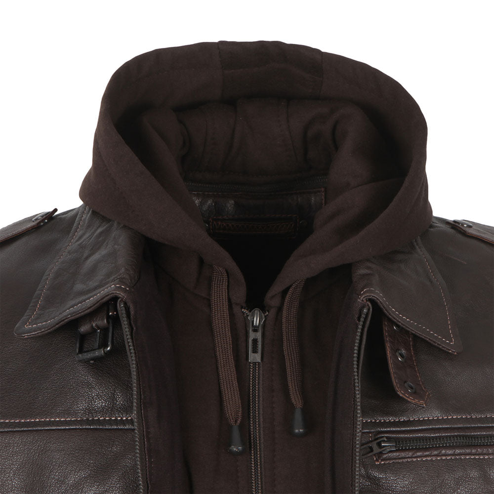 Premium Stylish Brown Fashion Hoodie Leather Jacket for Men