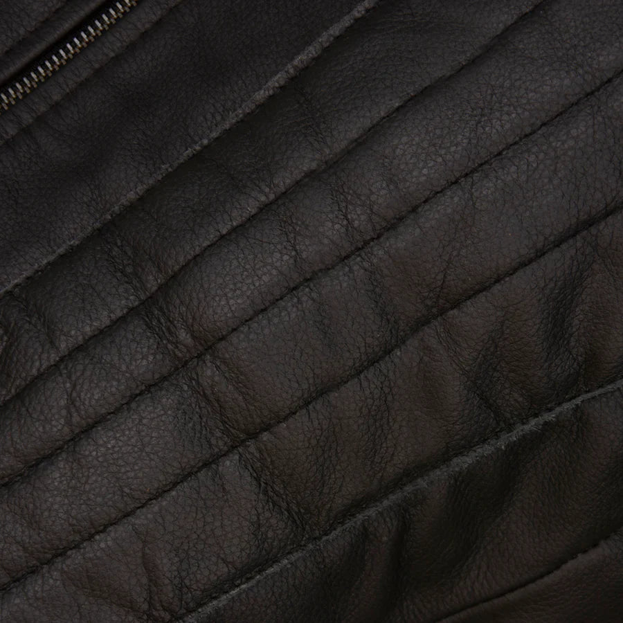 Black Quilted Leather Vest for Men