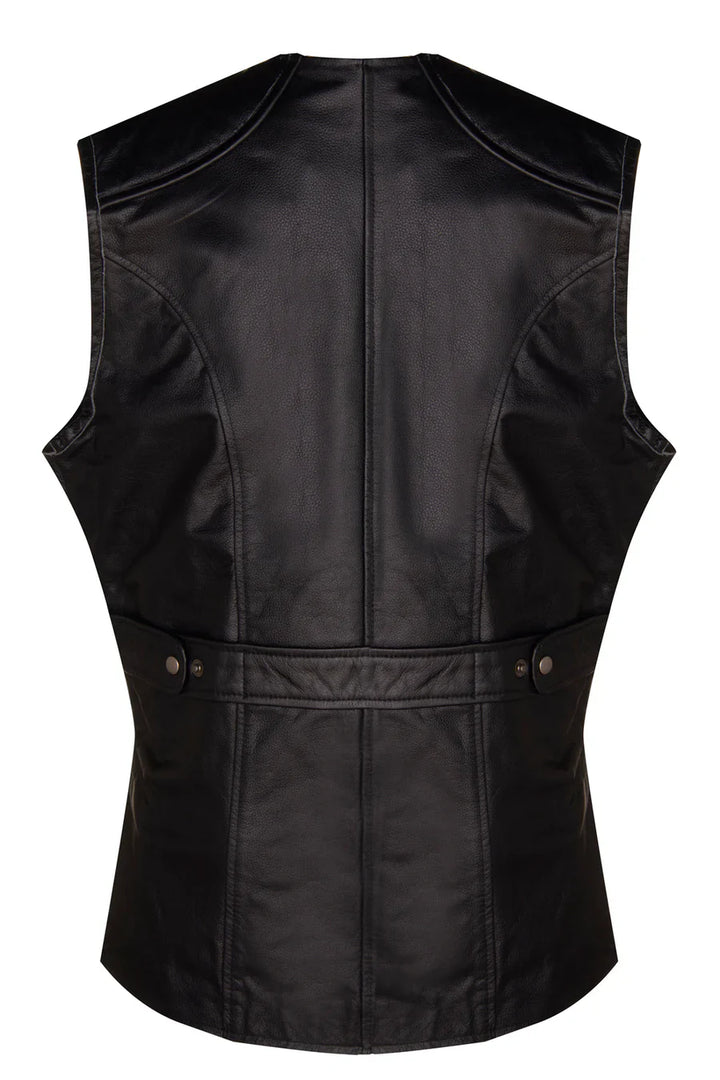 Black Quilted Leather Vest for Men