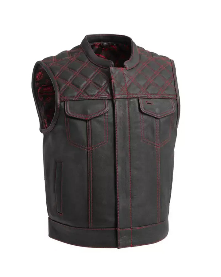 Men Black & Orange Diamond Leather Vest