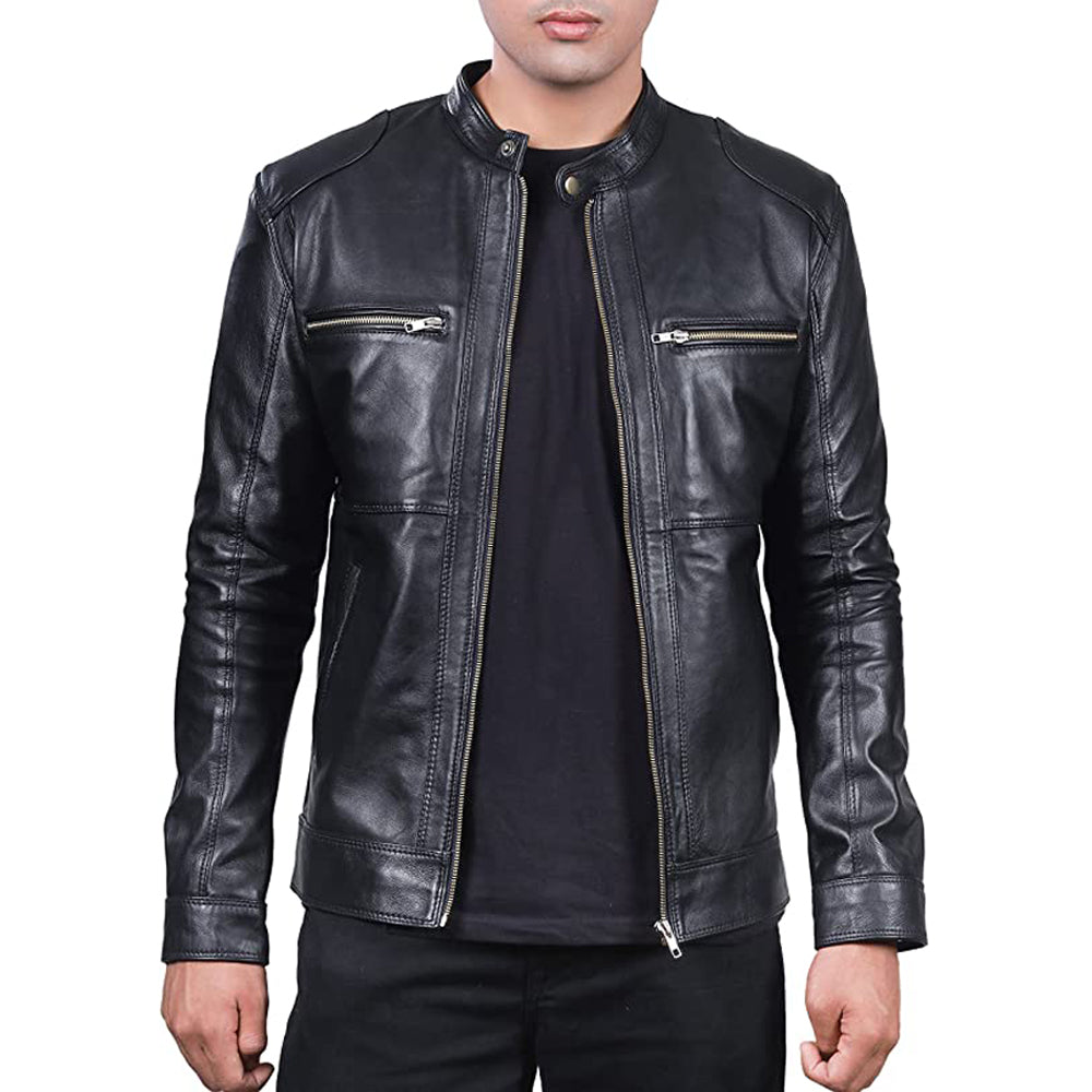 Black Fashion Men Biker Leather Jacket