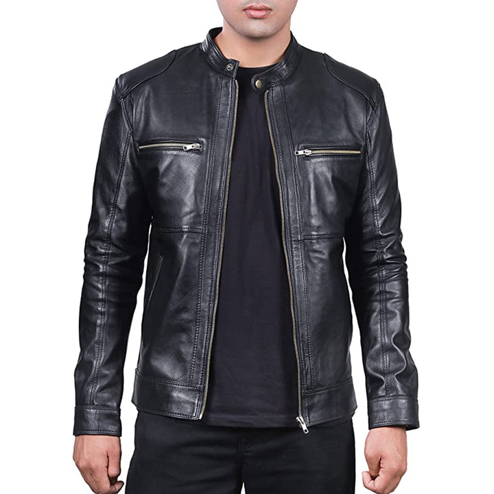 Black Fashion Men Biker Leather Jacket