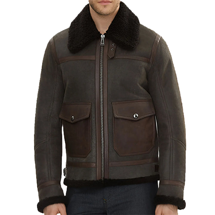 Alberto Men’s Brown B-6 Bomber Leather Jacket