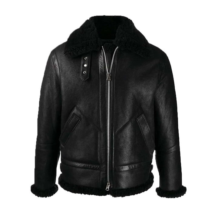 Ashley B-3 Shearling Black Leather Aviator Jacket