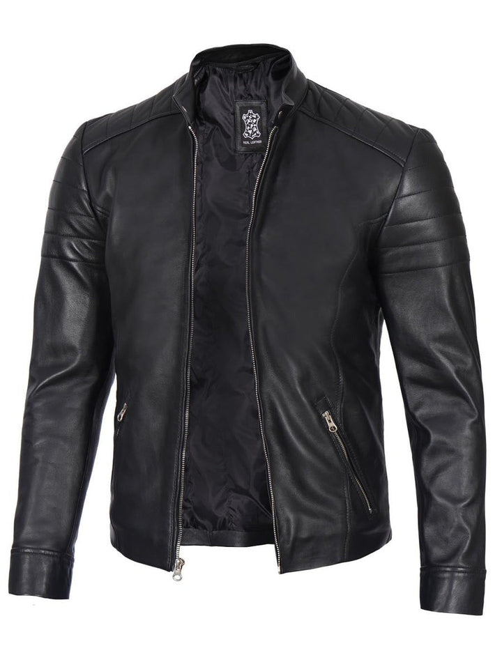 Men's Black Cafe Racer Style Leather Jacket
