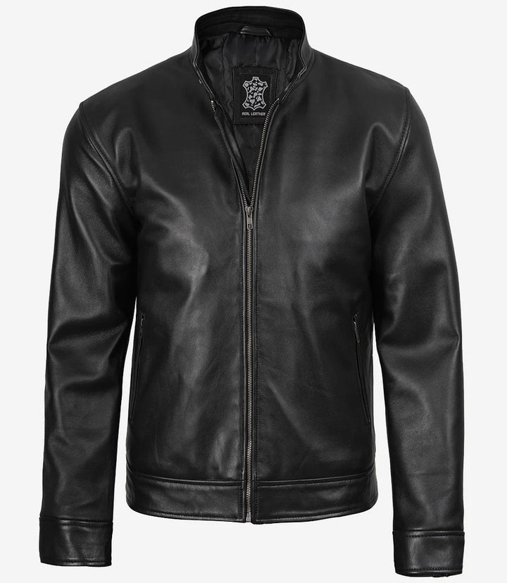 Men's Black Cafe Racer Style Real Leather Jacket