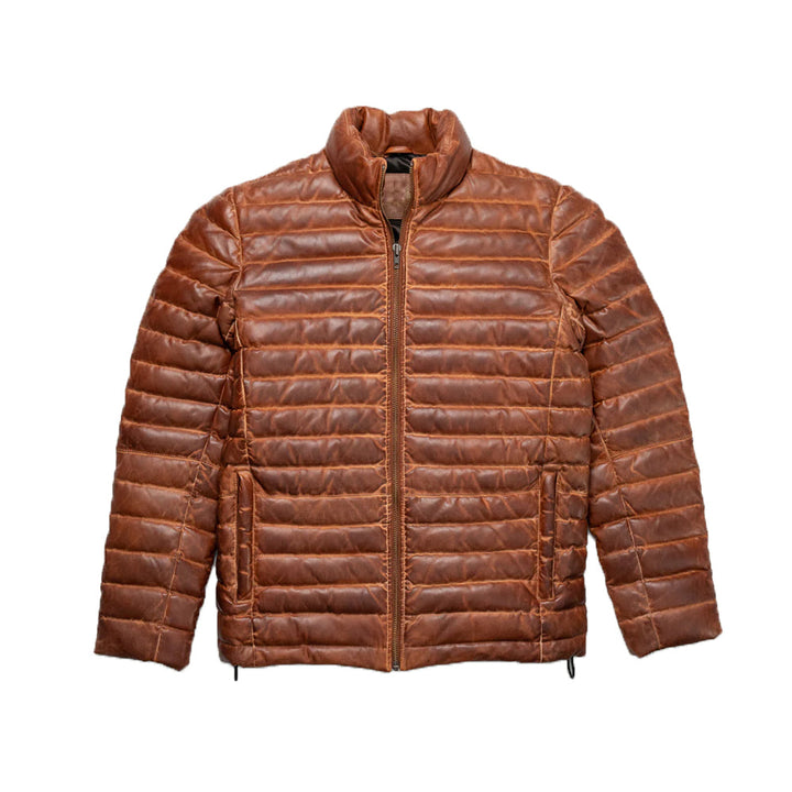 Classic Brown Leather Down Jacket