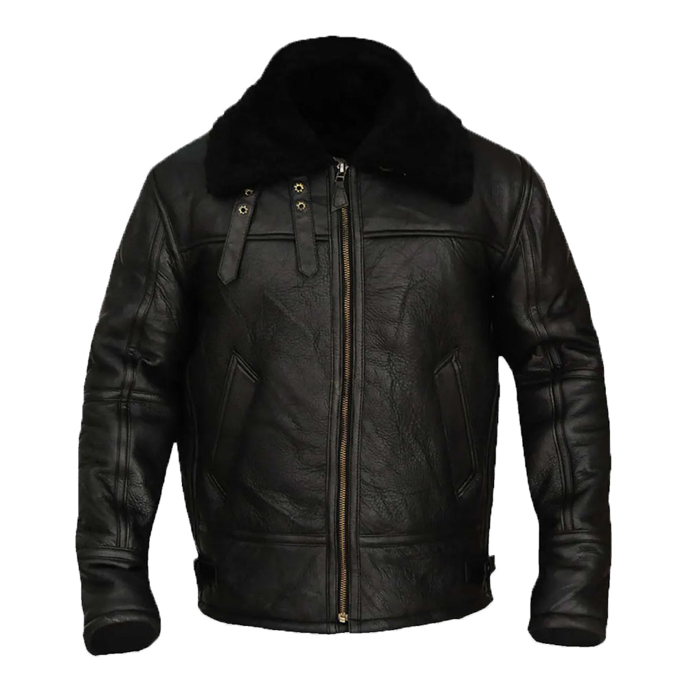 Hardy B-3 Shearling Black Leather Aviator Jacket