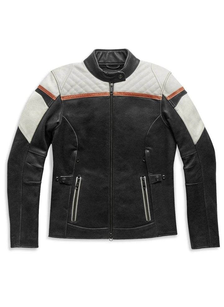 Leather Jacket, WhiteBlackOrange