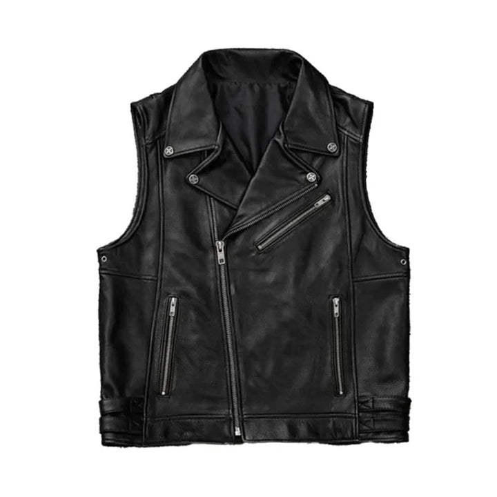 Men’s Black Biker Zipper Leather Vest