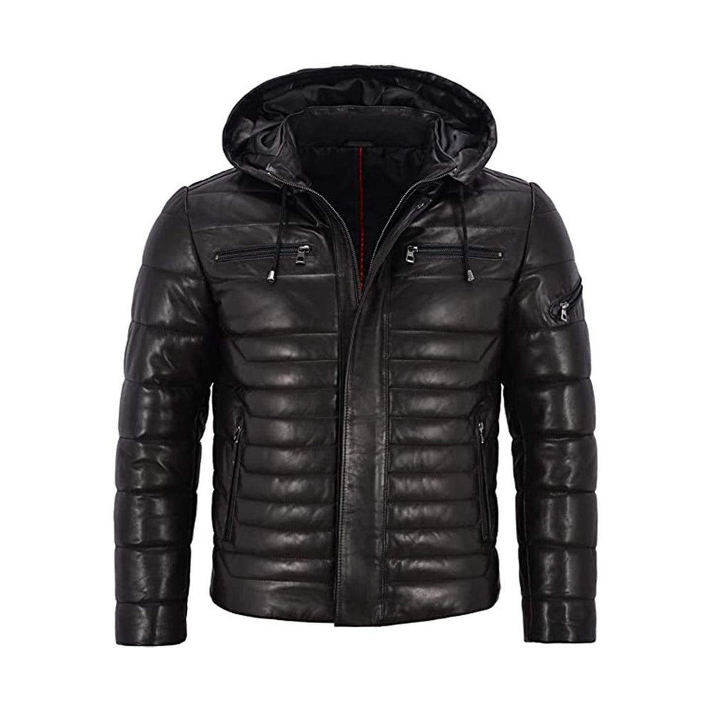 Men’s Black Puffer Hooded Quilted Jacket