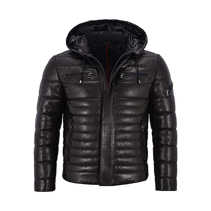 Men’s Black Puffer Hooded Quilted Jacket