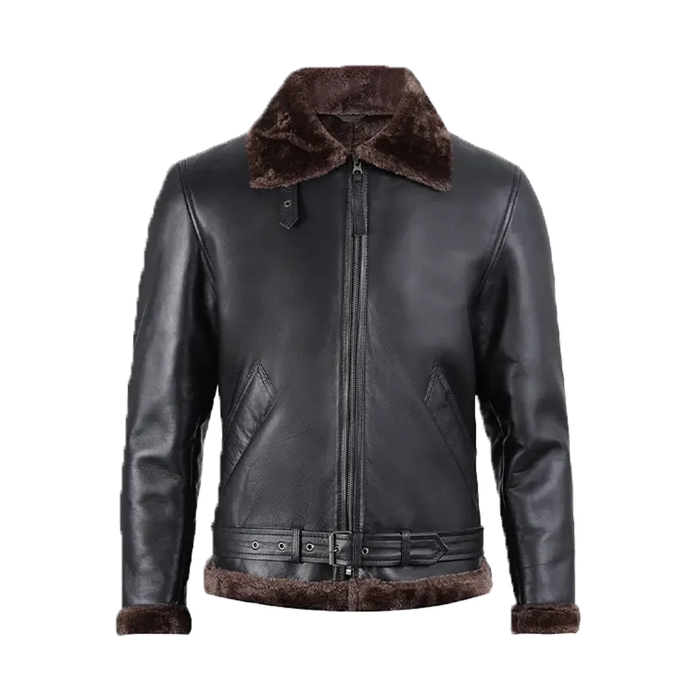 Men's Black Shearling Bomber Leather Jacket