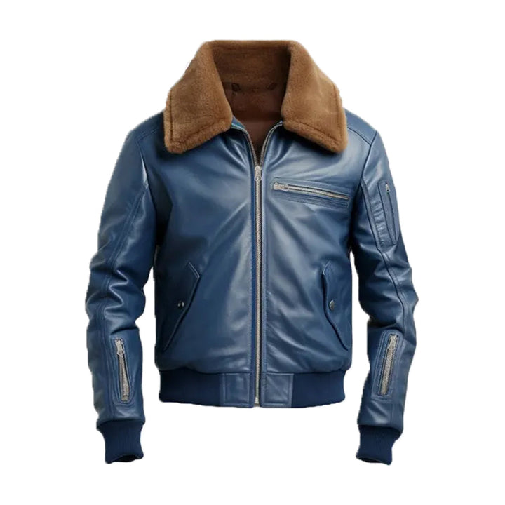 Men's Blue Flight Bomber Leather Jacket