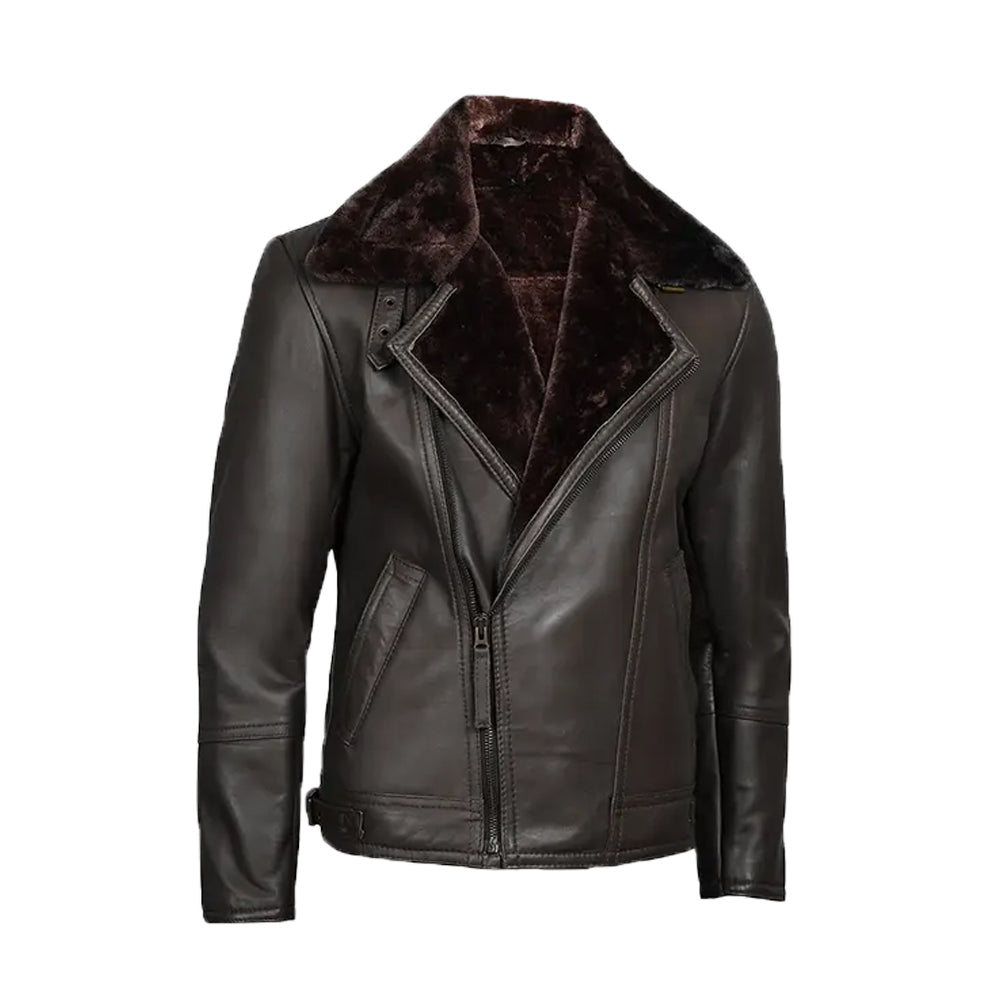Men's Dark Brown Shearling Leather Moto Jacket
