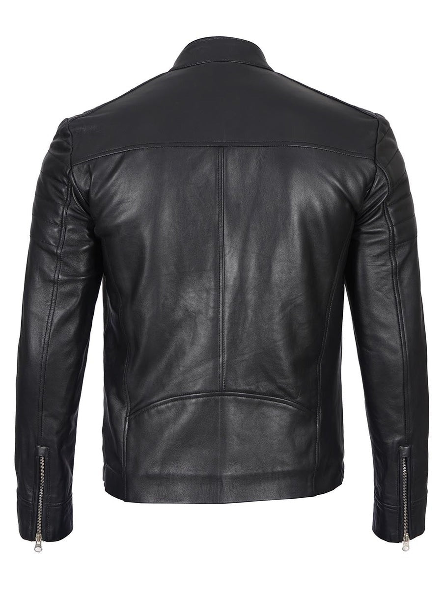 Men's Black Cafe Racer Style Leather Jacket