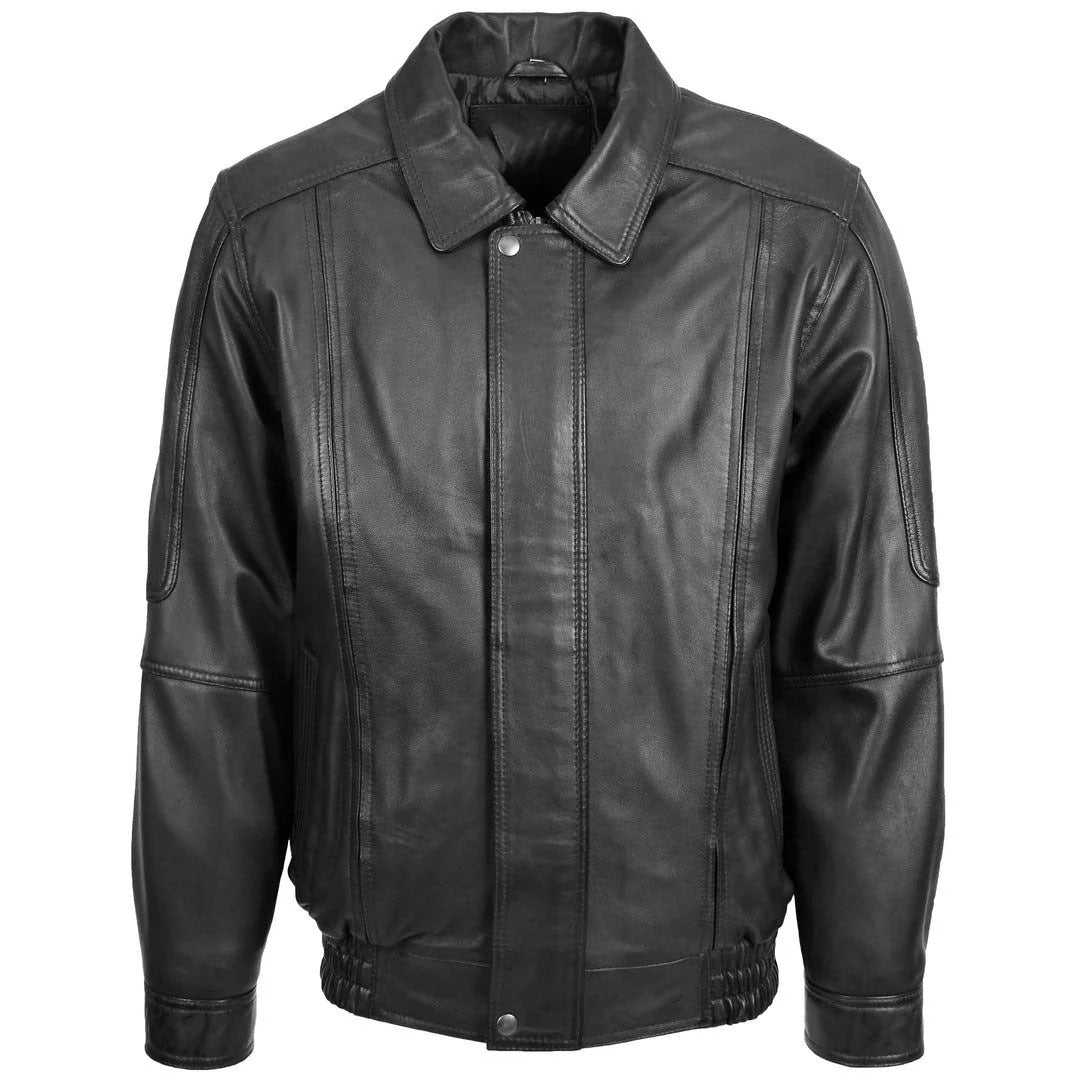 Mens Bomber Leather Jacket Classic Style Jim Black
