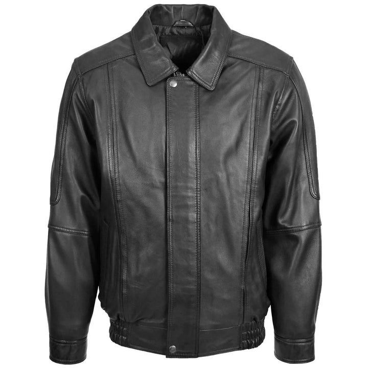 Mens Bomber Leather Jacket Classic Style Jim Black