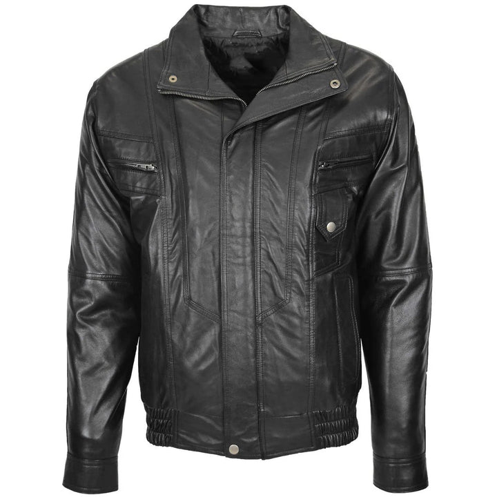 Mens Leather Bomber Blouson Jacket Robert Black