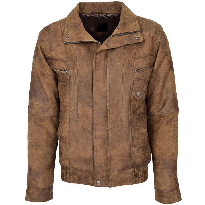 Mens Leather Bomber Blouson Jacket Robert Brown