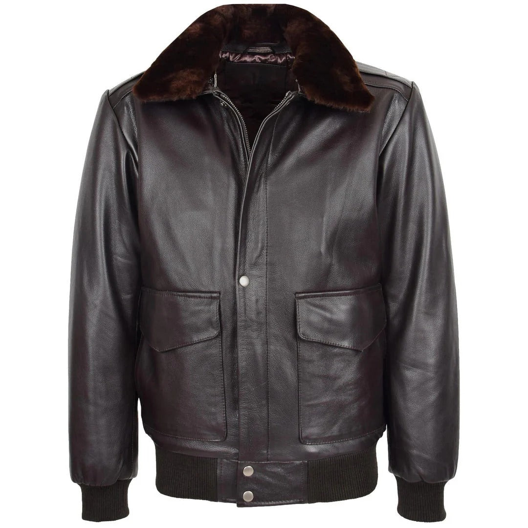 Mens Leather Bomber Jacket G-1 Aviator Style Jarrod Brown