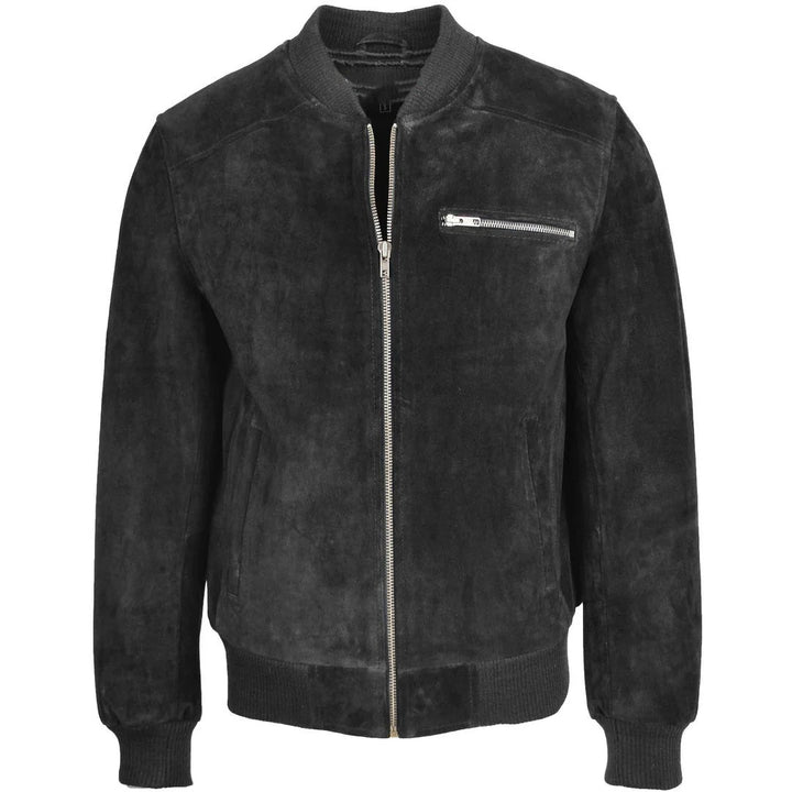 Mens Suede Bomber Varsity Jacket Reg Black