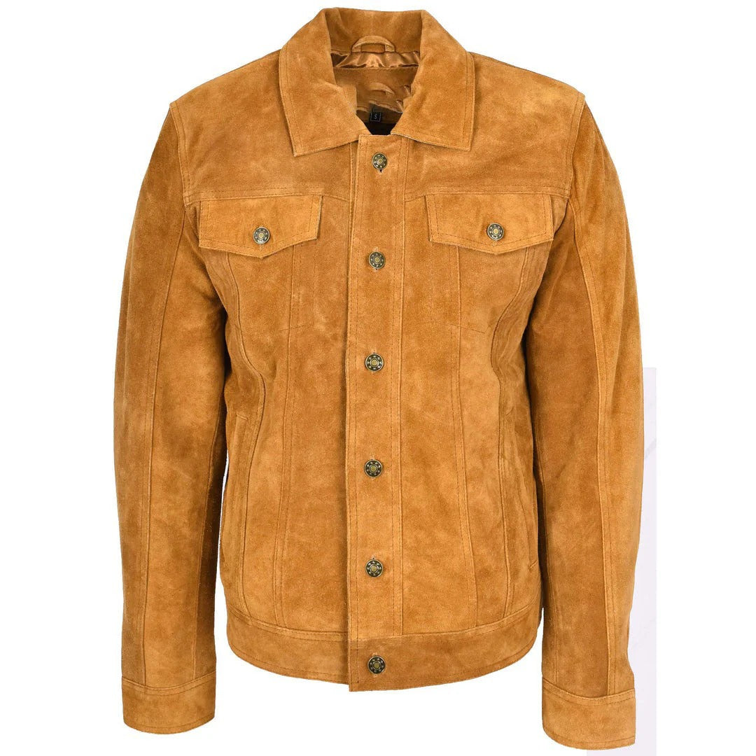 Mens Suede Varsity Jacket Reg Tan