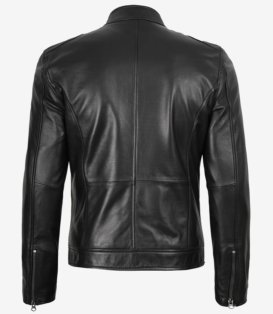 Mens Black Lambskin Biker Leather Jacket
