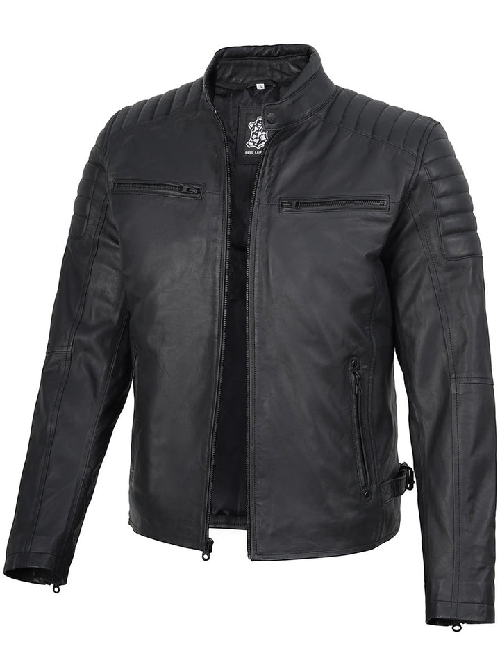 Mens Matte Black Biker Style Real Leather Jacket