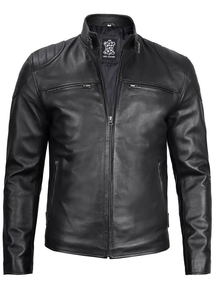 Men's Black Biker Style Leather Jacket