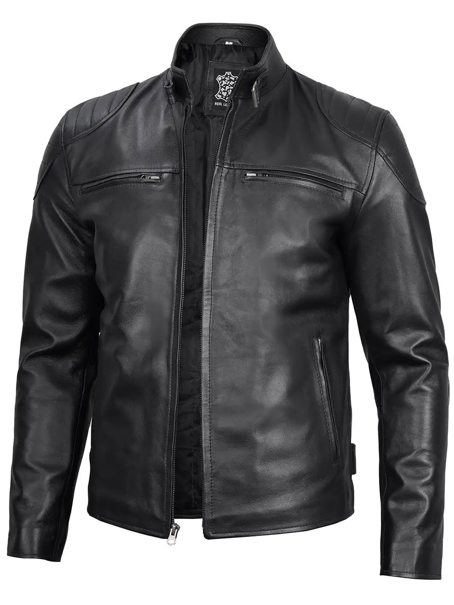 Men's Black Biker Style Leather Jacket