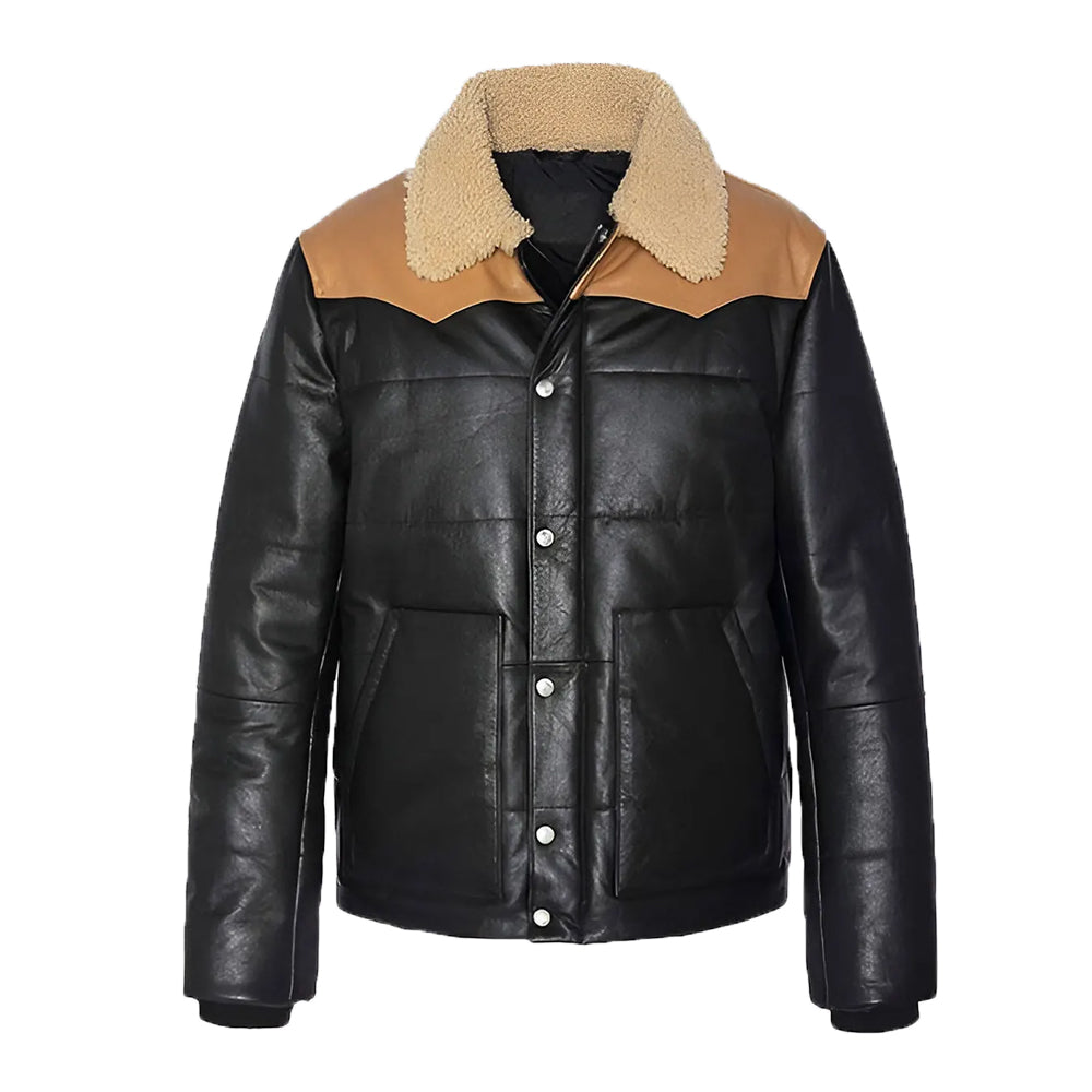Nathan Men’s Black Bomber Shearling Leather Jacket