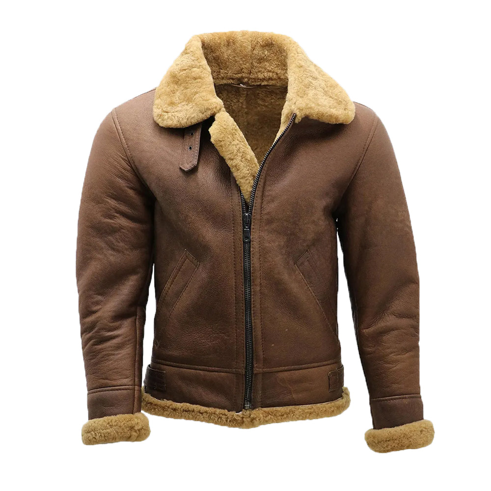 Randy Brown B-3 Bomber Aviator Leather Jacket with Faux Fur