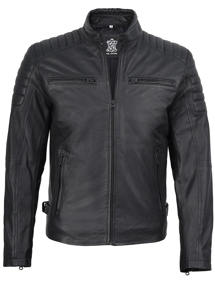 Mens Matte Black Biker Style Real Leather Jacket